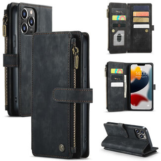 CaseMe CaseMe - Telefoonhoesje geschikt voor iPhone 13 Pro Max - Wallet Book Case met ritssluiting - Magneetsluiting - Zwart