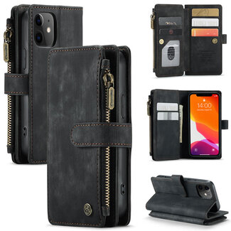 CaseMe CaseMe - Telefoonhoesje geschikt voor iPhone 12 Mini - Wallet Book Case met ritssluiting - Magneetsluiting - Zwart
