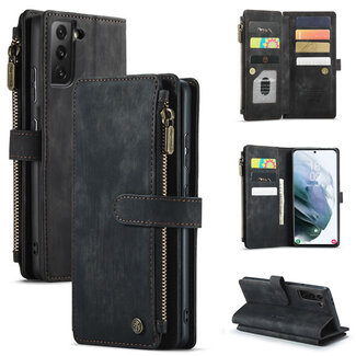CaseMe CaseMe - Telefoonhoesje geschikt voor Samsung Galaxy S21 FE - Wallet Book Case met ritssluiting - Magneetsluiting - Zwart