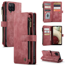 CaseMe - Telefoonhoesje geschikt voor Samsung Galaxy A12 - Wallet Book Case met ritssluiting - Magneetsluiting - Rood