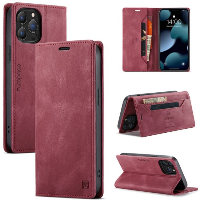 AutSpace - Telefoonhoesje geschikt voor Apple iPhone 13 Pro Max - Wallet Book Case - Magneetsluiting - met RFID bescherming - Rood