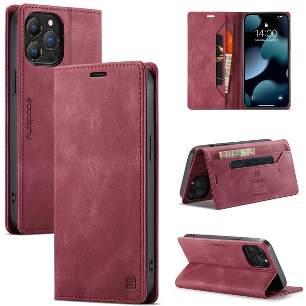 AutSpace - Telefoonhoesje geschikt voor Apple iPhone 13 Pro Max - Wallet Book Case - Magneetsluiting - met RFID bescherming - Rood afbeelding