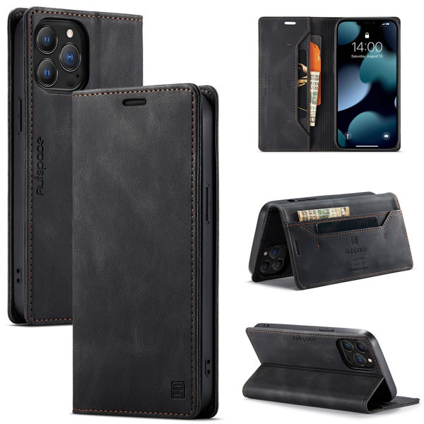AutSpace - Telefoonhoesje geschikt voor Apple iPhone 13 Pro Max - Wallet Book Case - Magneetsluiting - met RFID bescherming - Zwart afbeelding