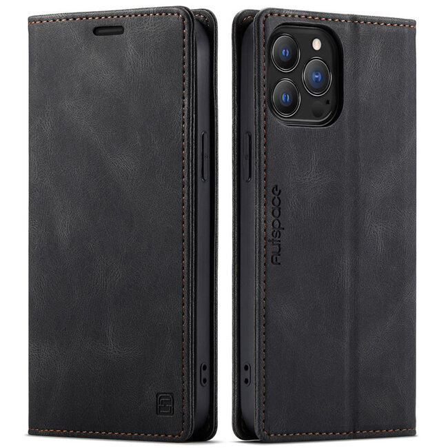 AutSpace - Telefoonhoesje geschikt voor Apple iPhone 13 Pro - Wallet Book Case - Magneetsluiting - met RFID bescherming - Zwart