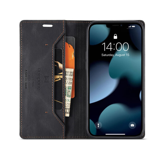 AutSpace - Telefoonhoesje geschikt voor Apple iPhone 13 Pro - Wallet Book Case - Magneetsluiting - met RFID bescherming - Zwart