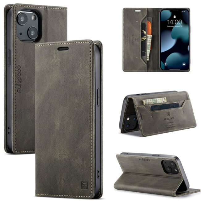 AutSpace - Telefoonhoesje geschikt voor Apple iPhone 13 - Wallet Book Case - Magneetsluiting - met RFID bescherming - Bruin