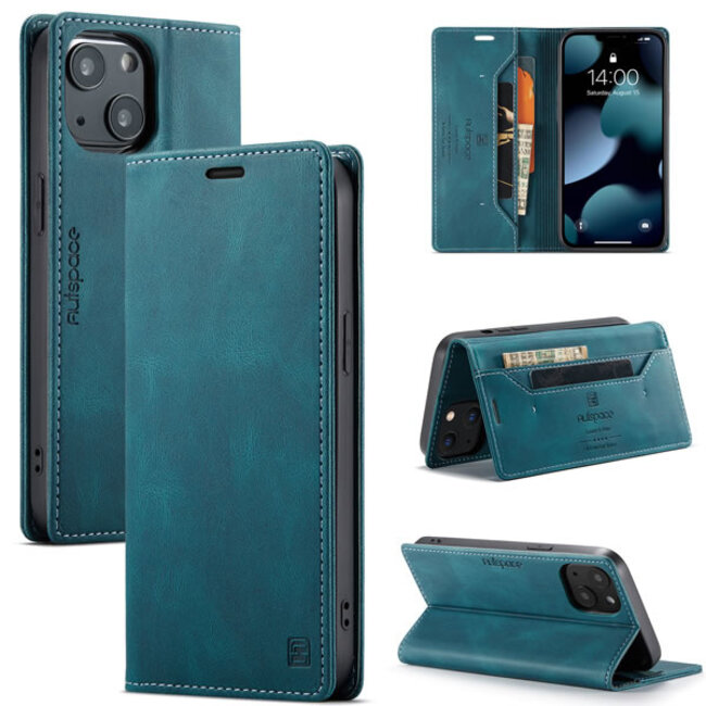 AutSpace - Telefoonhoesje geschikt voor Apple iPhone 13 - Wallet Book Case - Magneetsluiting - met RFID bescherming - Blauw