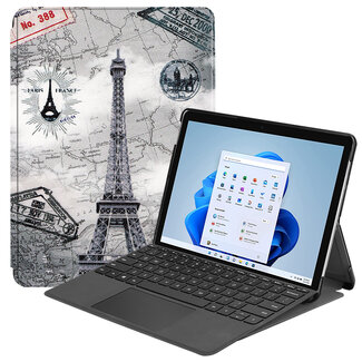 Case2go Case2go - Tablet Hoes geschikt voor Microsoft Surface Pro 8 - Tri-Fold Book Case - Eiffeltoren