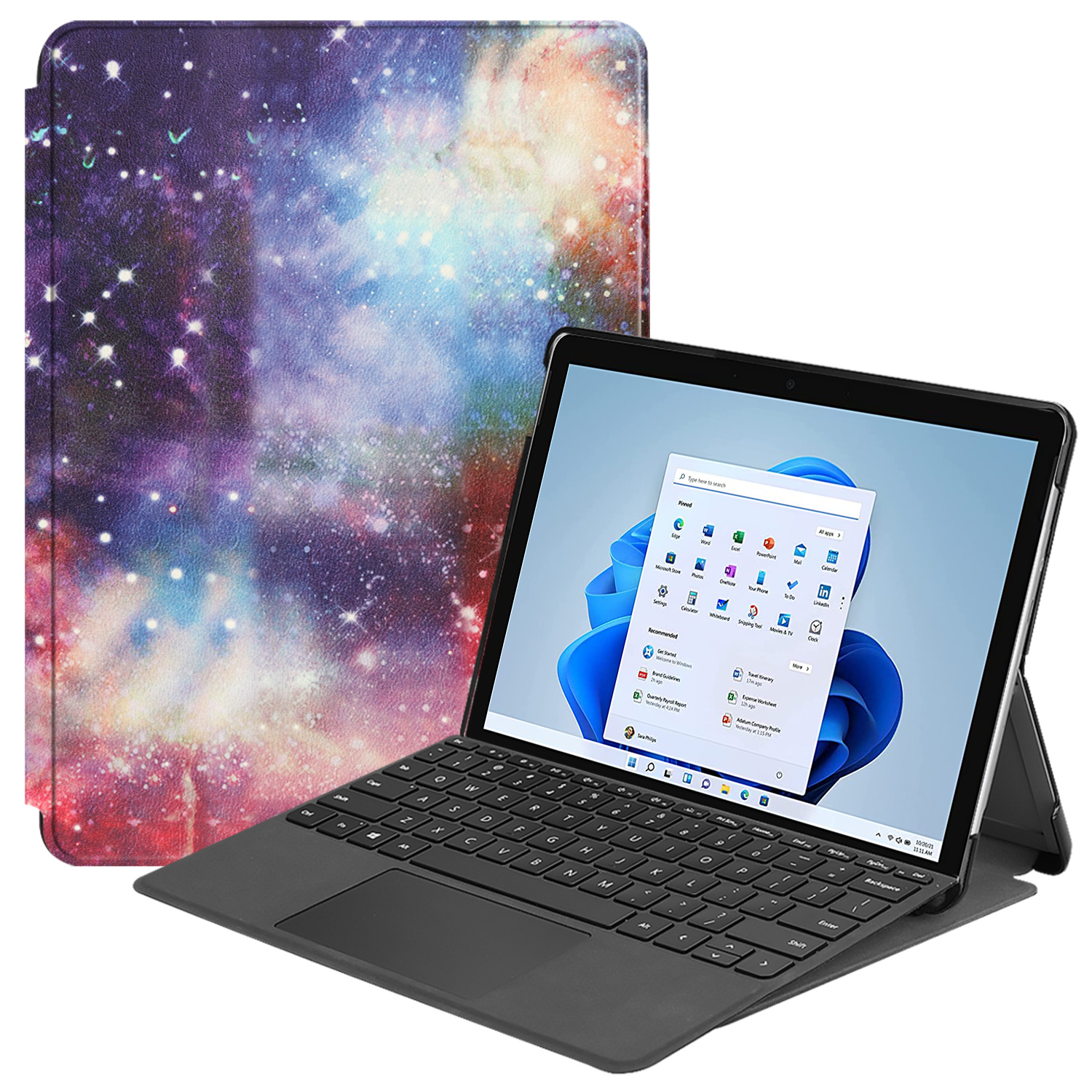Case2go - Tablet Hoes geschikt voor Microsoft Surface Pro 8 - Tri-Fold Book Case - Galaxy afbeelding