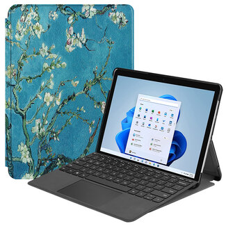 Case2go Case2go - Tablet Hoes geschikt voor Microsoft Surface Pro 8 - Tri-Fold Book Case - Witte Bloesem