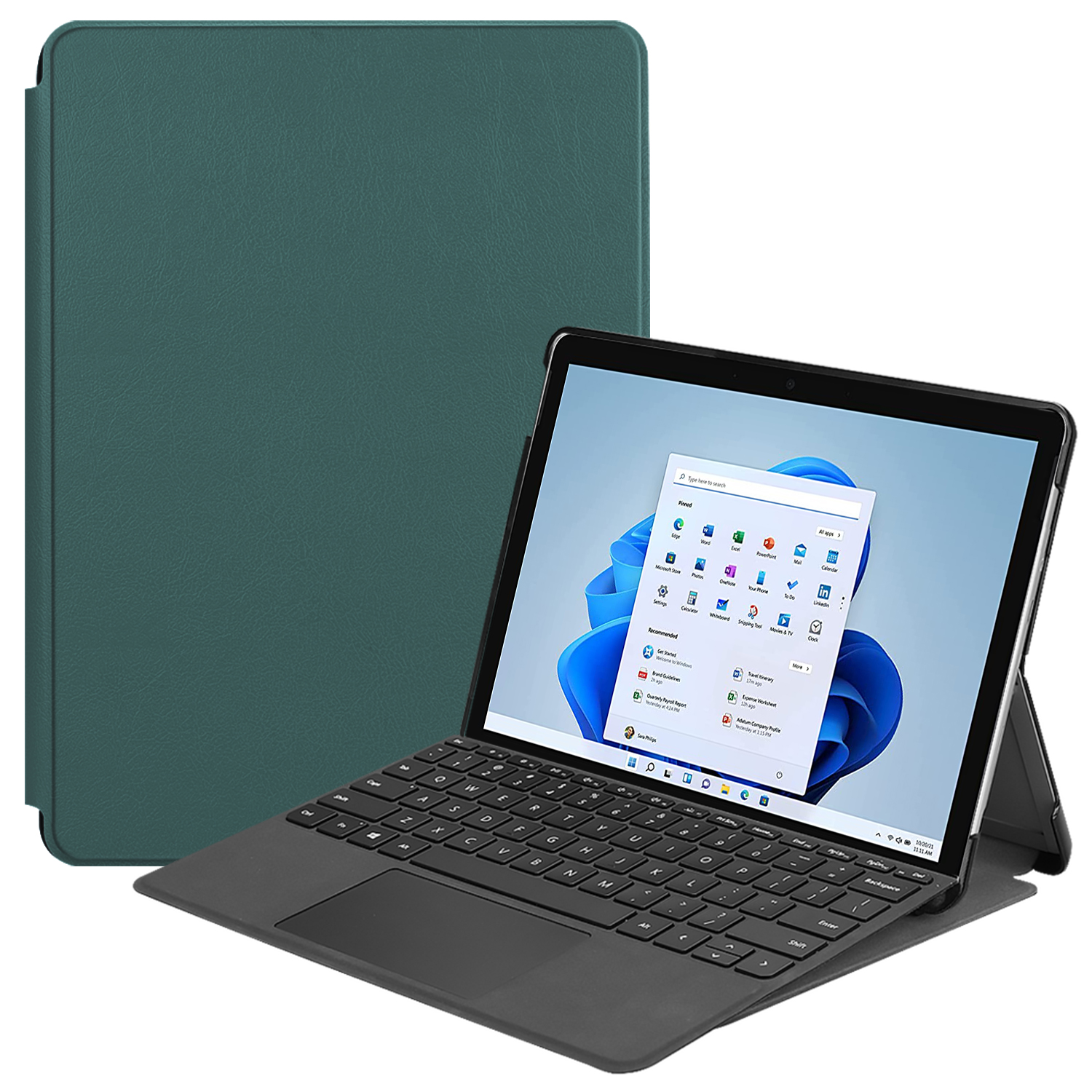 Case2go - Tablet Hoes geschikt voor Microsoft Surface Pro 8 - Tri-Fold Book Case - Donker Groen afbeelding