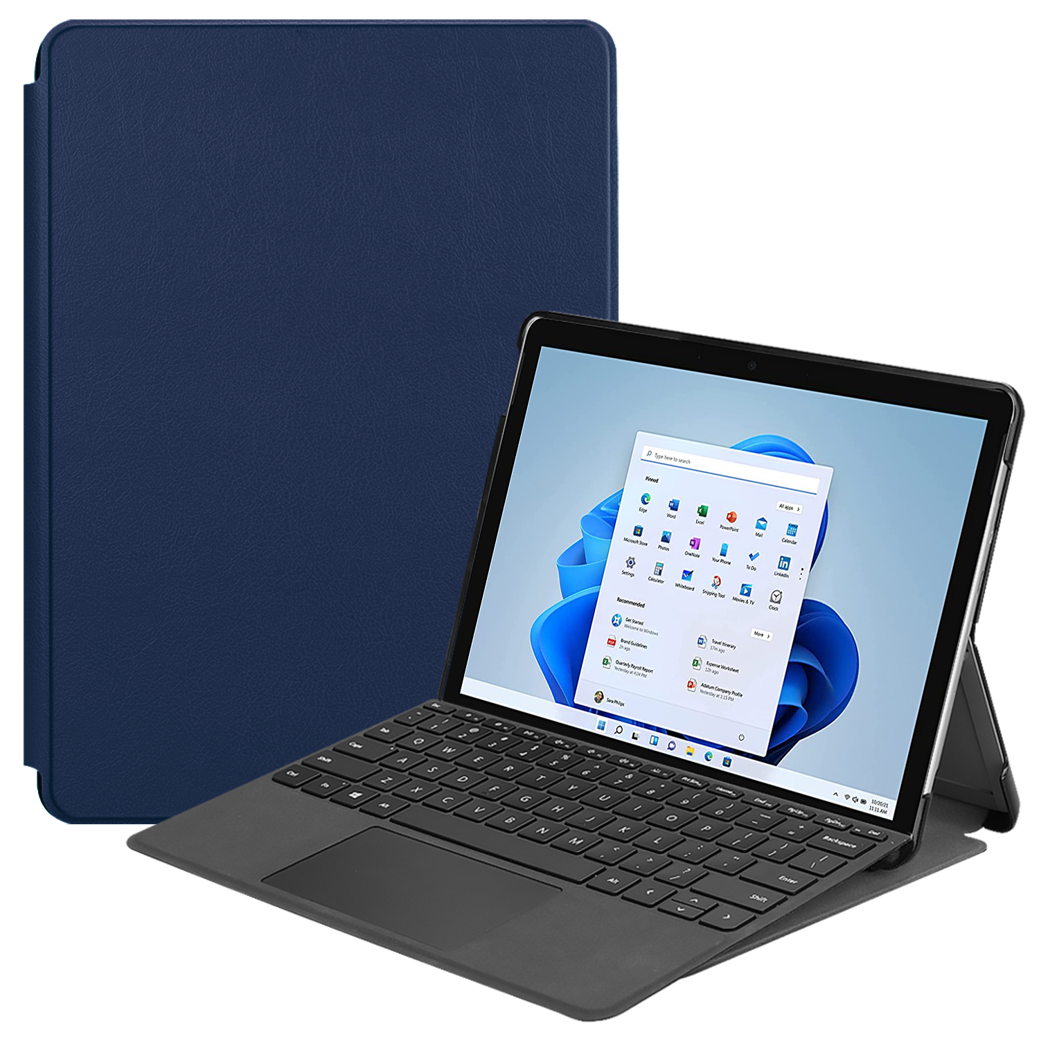 Case2go - Tablet Hoes geschikt voor Microsoft Surface Pro 8 - Tri-Fold Book Case - Donker Blauw afbeelding