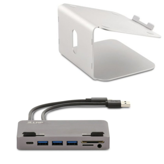 LMP LMP - Ergonomische laptop standaard + aansluitbare USB-C Hub - Laptophouder - Geschikt voor 12 tot 17 inch - Aluminium - Space Grey