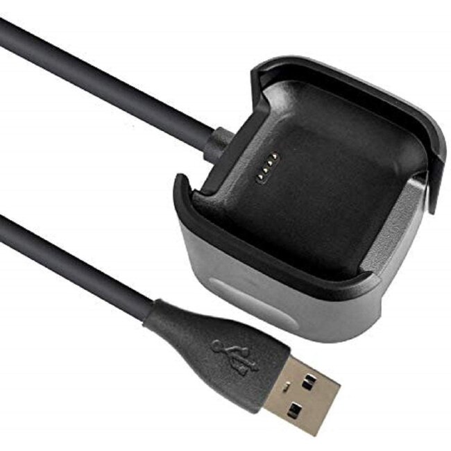 Case2go - Oplaadkabel geschikt voor Fitbit Versa 2 - USB-oplaadstation - dock - 1.0 meter - Zwart