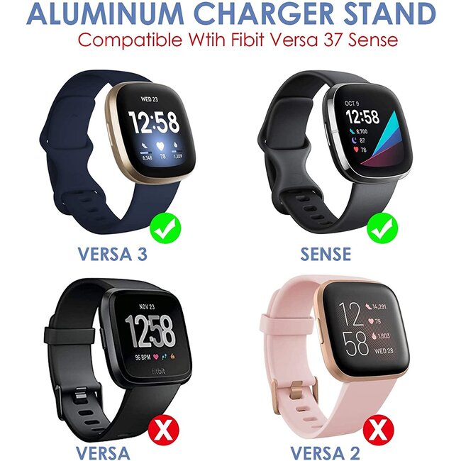 2-Pack - Case2go - Oplaadkabel geschikt voor Fitbit Versa 4 / Versa 3 / Sense 2 / Sense - USB-oplaadstation - Dock - 1.0 meter - Zwart