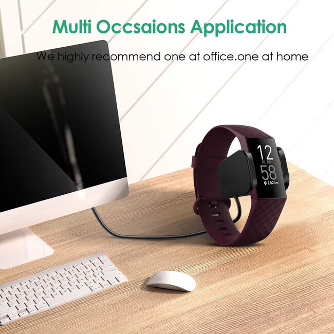 2-Pack - Case2go - Oplaadkabel geschikt voor Fitbit Charge 4 - USB-kabel - 1.0 meter - Zwart