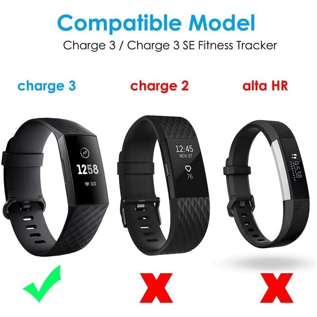 2-Pack - Case2go - Oplaadkabel geschikt voor Fitbit Charge 3 - USB-kabel - 1.0 meter - Zwart