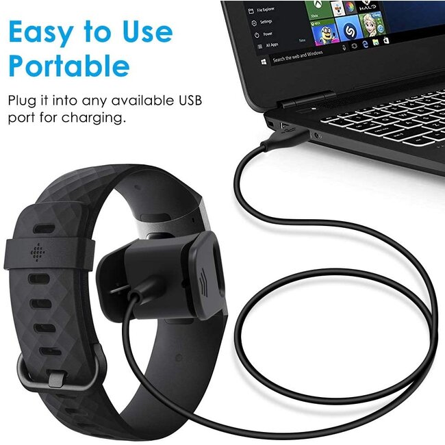 2-Pack - Case2go - Oplaadkabel geschikt voor Fitbit Charge 3 - USB-kabel - 1.0 meter - Zwart