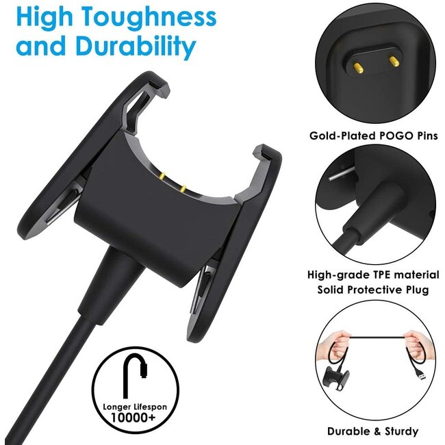 2-Pack - Case2go - Oplaadkabel geschikt voor Fitbit Charge 3 - USB-kabel - 1.0 meter - Zwart