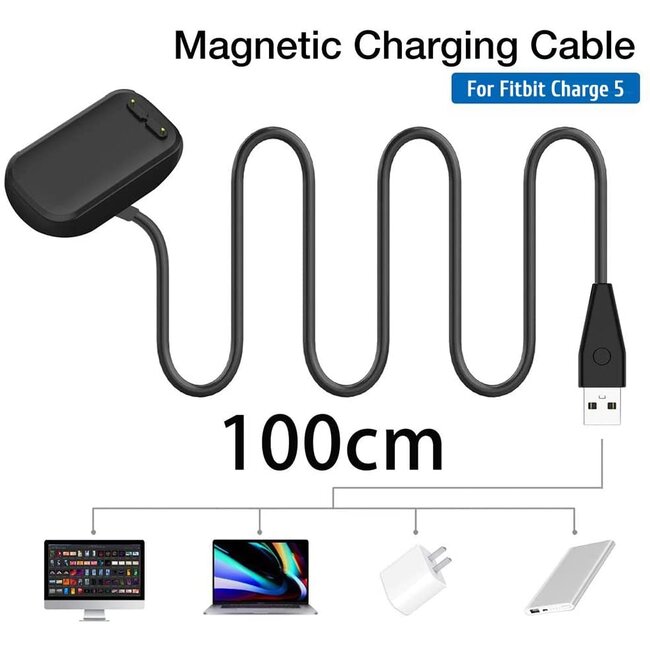 Case2go - Oplaadkabel geschikt voor Fitbit Luxe / Fitbit Charge 5 & 6 - USB-kabel - 1.0 meter - Zwart