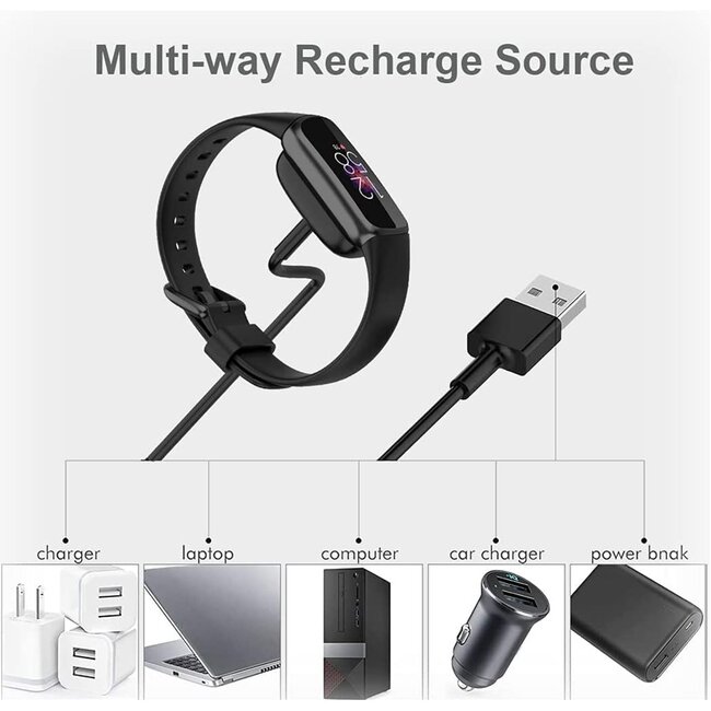 2-Pack - Case2go - Oplaadkabel geschikt voor Fitbit Luxe / Fitbit Charge 5 & 6 - USB-kabel - 1.0 meter - Zwart