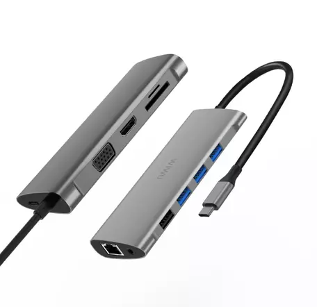 WIWU - USB C Hub - USB C Adapter - 11 in 1 - Alpha - Grijs afbeelding