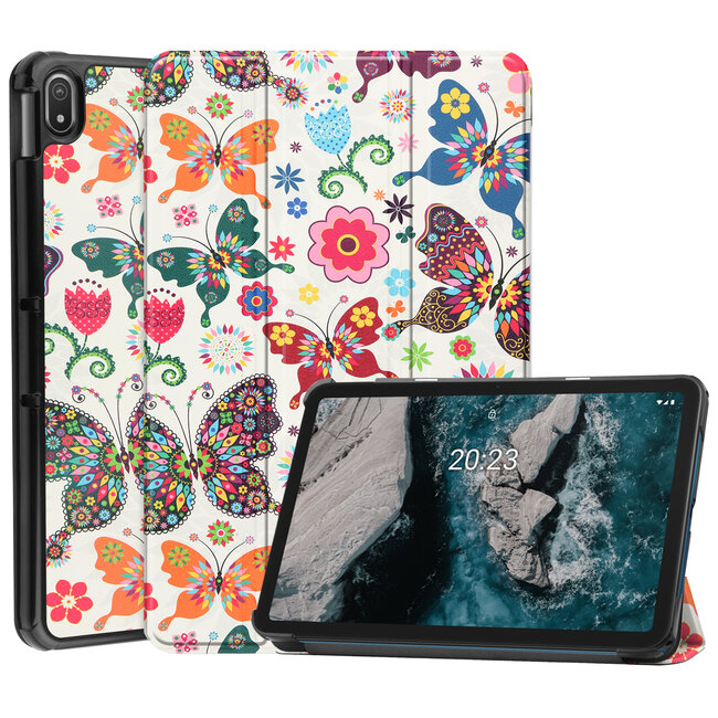 Case2go - Tablet hoes geschikt voor Nokia T20 (2021) - 10.4 Inch - Tri-Fold Book Case - Vlinders