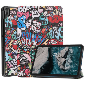 Case2go - Tablet hoes geschikt voor Nokia T20 (2021) - 10.4 Inch - Tri-Fold Book Case - Graffiti