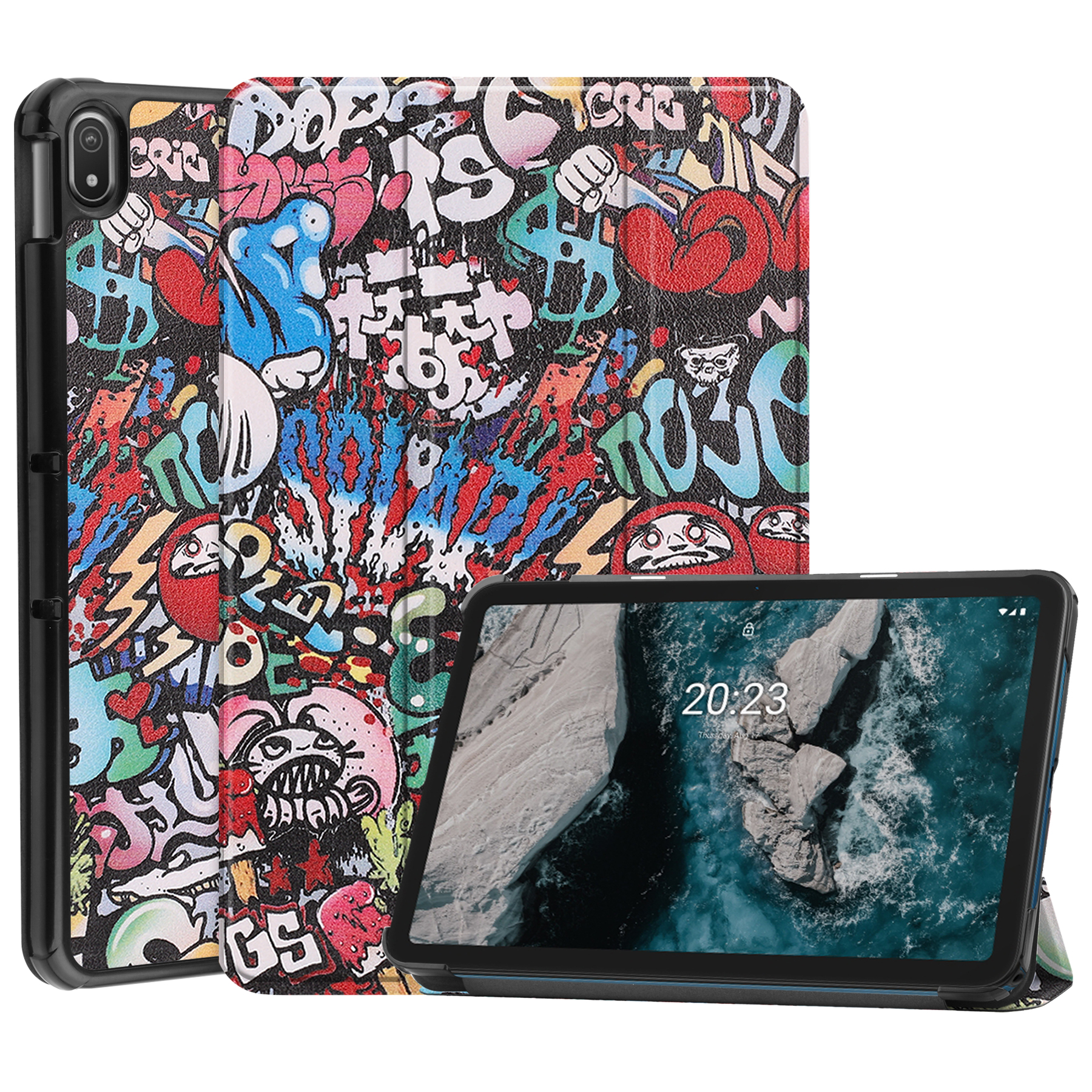 Case2go - Tablet hoes geschikt voor Nokia T20 (2021) - 10.4 Inch - Tri-Fold Book Case - Graffiti afbeelding