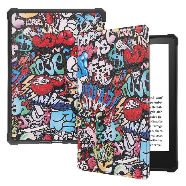 Case2go - E-reader Hoes geschikt voor Amazon Kindle Paperwhite 2021 - Sleepcover - Auto/Wake functie - Magnetische sluiting - Graffiti