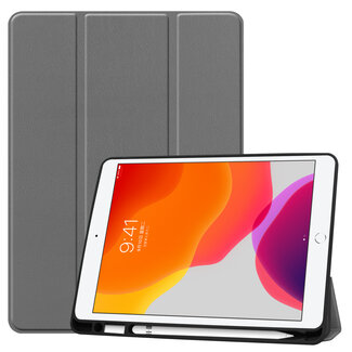 Case2go Tablet hoes geschikt voor iPad 2021 / 2020 / 2019 Hoes met Apple Pencil Houder &amp;amp; Auto Sleep/Wake functie - Tri-Fold book Case - 10.2 inch - Grijs