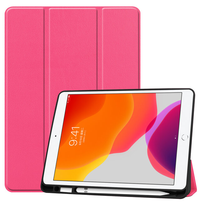 Tablet hoes geschikt voor iPad 2021 / 2020 / 2019 Hoes met Apple Pencil Houder &amp;amp; Auto Sleep/Wake functie - Tri-Fold book Case - 10.2 inch - Magenta