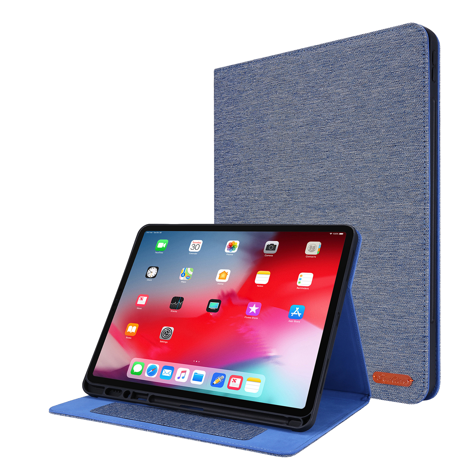 Case2go - Tablet hoes geschikt voor iPad Pro 2020 - 12.9 Inch - Book Case met Soft TPU houder - Blauw afbeelding