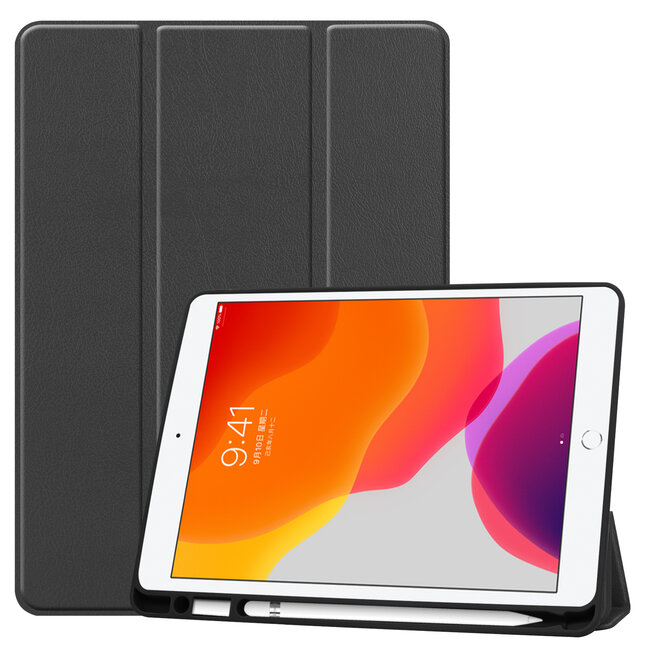 Tablet hoes geschikt voor iPad 2021 / 2020 / 2019 Hoes met Apple Pencil Houder &amp; Auto Sleep/Wake functie - Tri-Fold book Case - 10.2 inch - Zwart