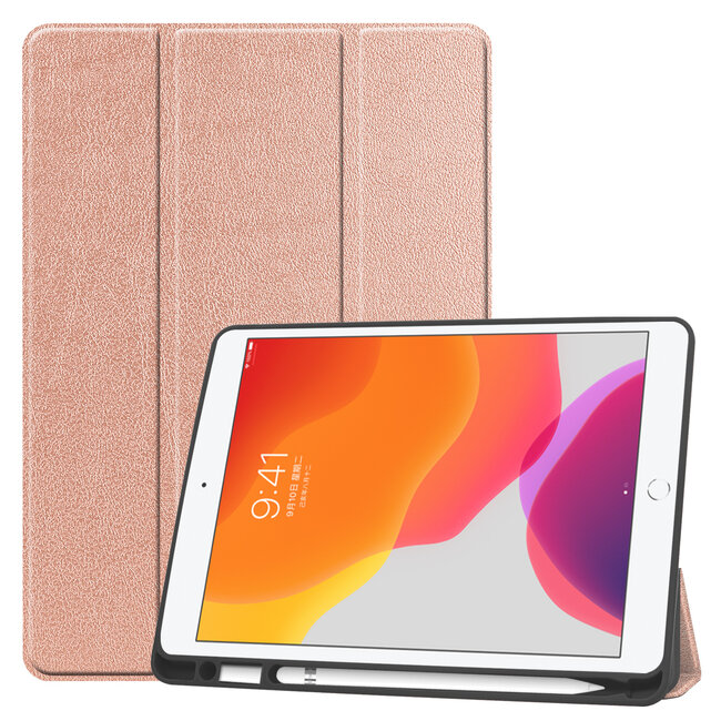 Tablet hoes geschikt voor iPad 2021 / 2020 / 2019 Hoes met Apple Pencil Houder &amp; Auto Sleep/Wake functie - Tri-Fold book Case - 10.2 inch - Rosé Goud