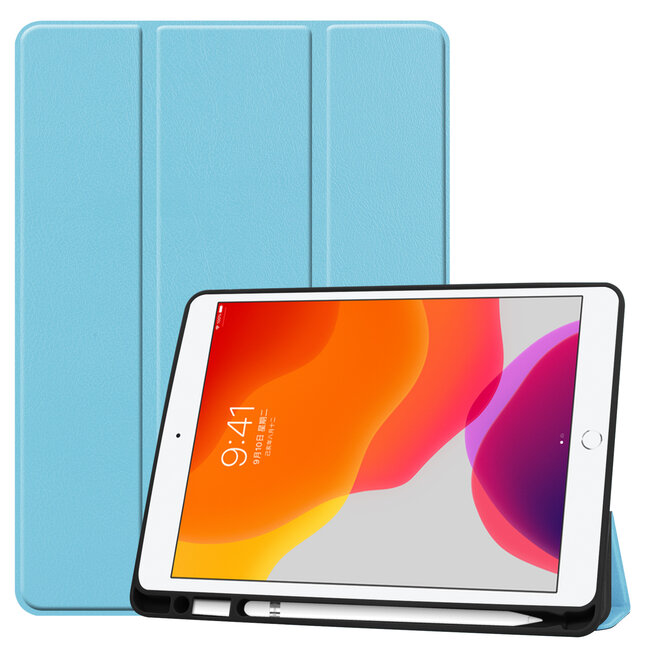 Tablet hoes geschikt voor iPad 2021 / 2020 / 2019 Hoes met Apple Pencil Houder &amp;amp; Auto Sleep/Wake functie - Tri-Fold book Case - 10.2 inch - Licht Blauw