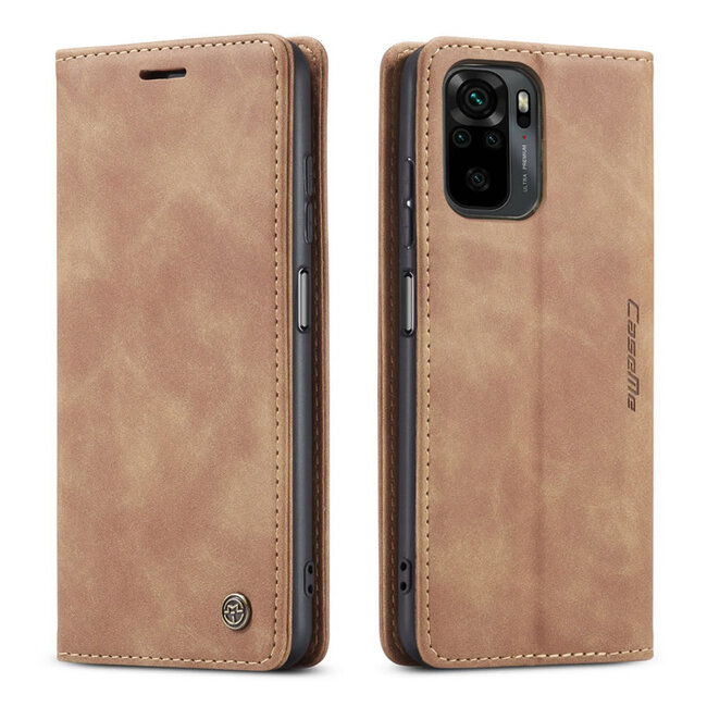 CaseMe - Hoesje geschikt voor Xiaomi Redmi Note 10 - Wallet Book Case - Magneetsluiting - Licht Bruin