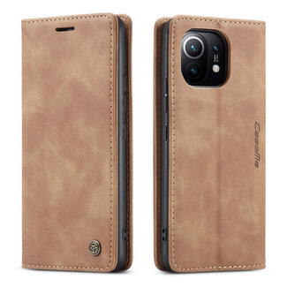 CaseMe CaseMe - Hoesje geschikt voor Xiaomi Mi 11T - Wallet Book Case - Magneetsluiting - Licht Bruin