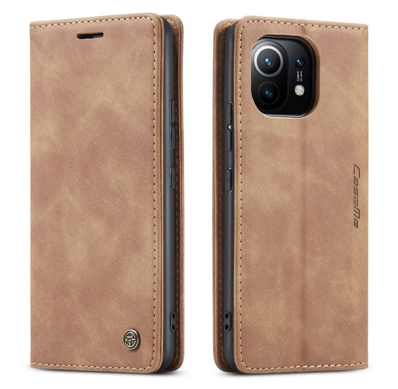 CaseMe - Hoesje geschikt voor Xiaomi Mi 11T - Wallet Book Case - Magneetsluiting - Licht Bruin afbeelding