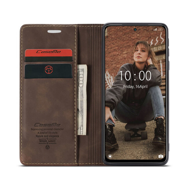 CaseMe - Hoesje geschikt voor Xiaomi Redmi Note 10 - Wallet Book Case - Magneetsluiting - Donker Bruin
