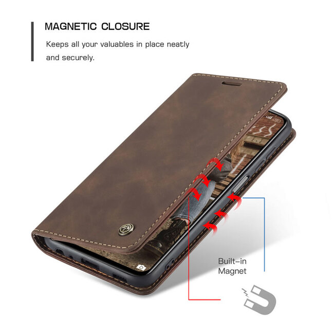 CaseMe - Hoesje geschikt voor Xiaomi Redmi Note 10 - Wallet Book Case - Magneetsluiting - Donker Bruin