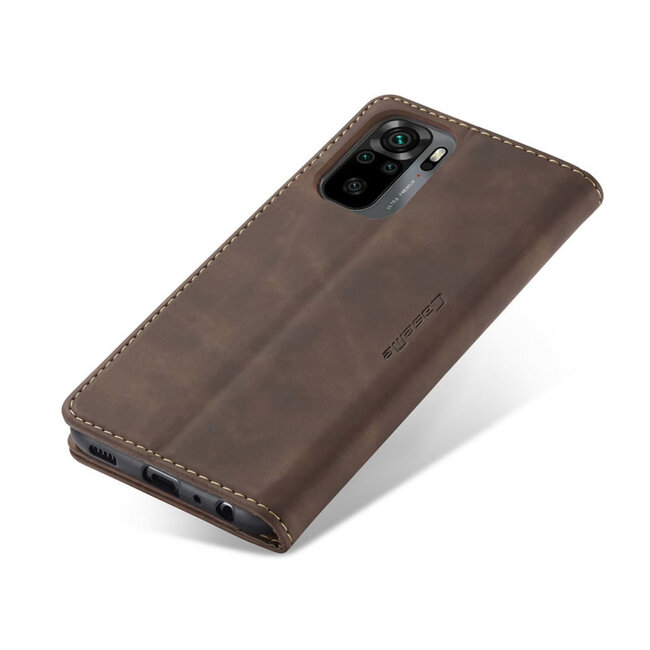 CaseMe - Hoesje geschikt voor Xiaomi Redmi Note 10 - Wallet Book Case - Magneetsluiting - Donker Bruin