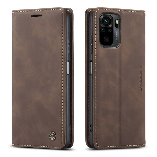 CaseMe - Hoesje geschikt voor Xiaomi Redmi Note 10 - Wallet Book Case - Magneetsluiting - Donker Bruin