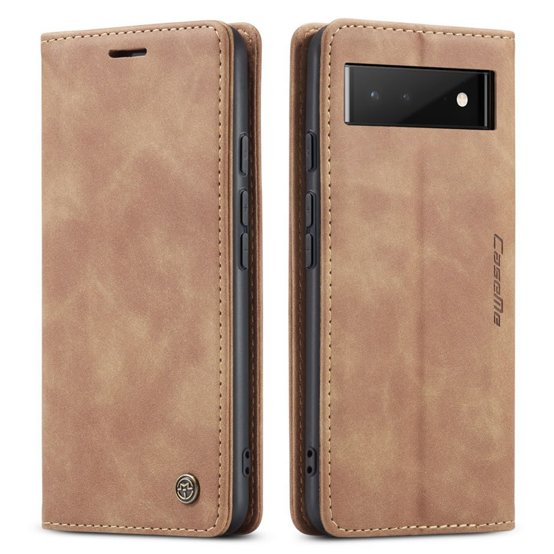 CaseMe - Hoesje geschikt voor Google Pixel 6 - Wallet Book Case - Magneetsluiting - Licht Bruin afbeelding