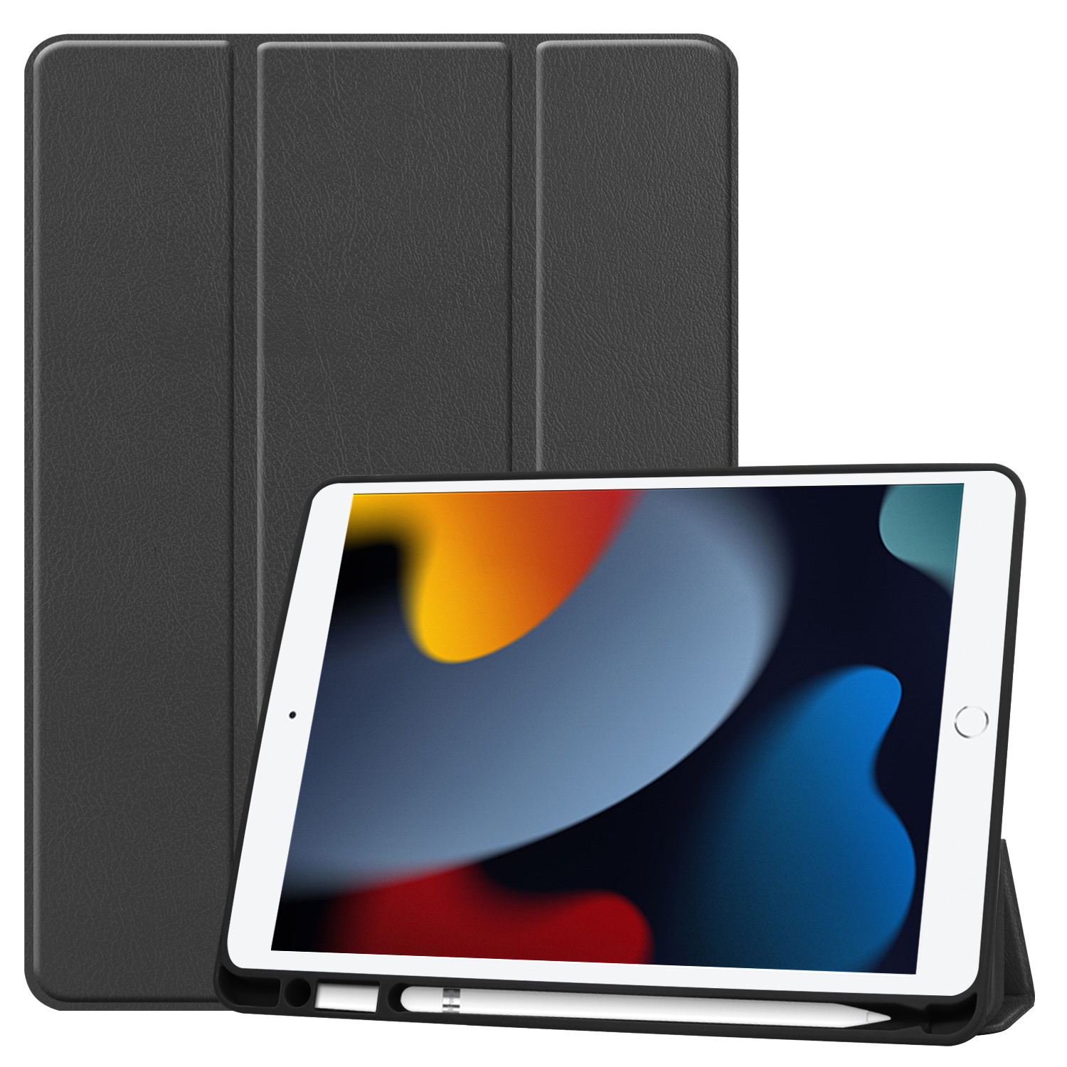 Tablet hoes voor iPad 2021 Hoes met Apple Pencil Houder &amp; Auto Sleep/Wake functie - Tri-Fold book Case - 10.2 inch - Zwart afbeelding