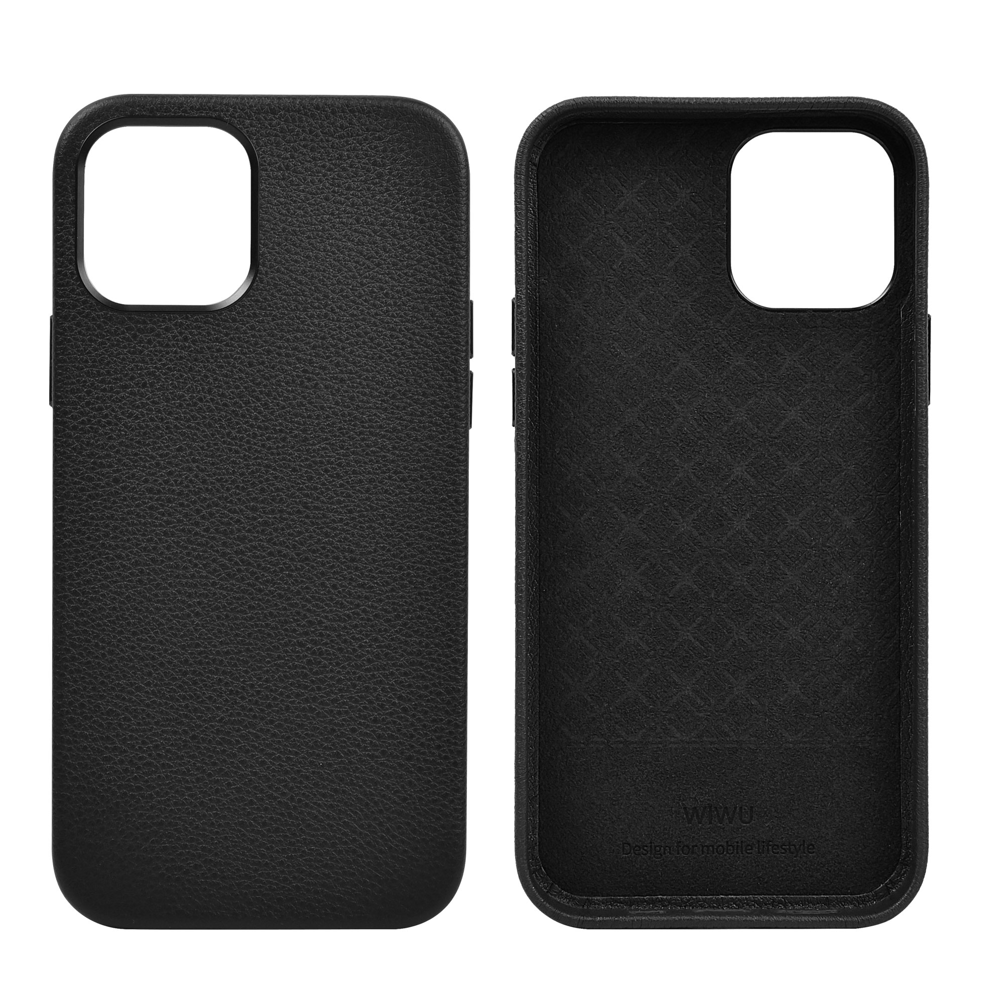 WIWU -  Telefoon Hoesje geschikt voor iPhone 13 - Calfskin Back Cover - Zwart afbeelding
