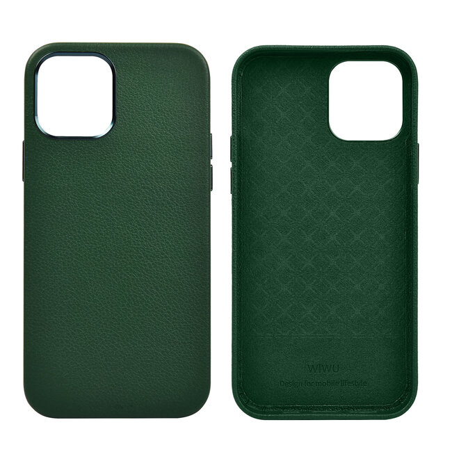 WIWU -  Telefoon Hoesje geschikt voor iPhone 13 - Calfskin Back Cover - Groen