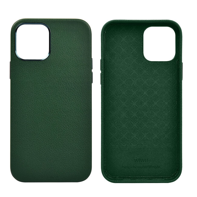 WIWU - Telefoon Hoesje geschikt voor iPhone 13 Pro Max - Calfskin Back Cover - Groen