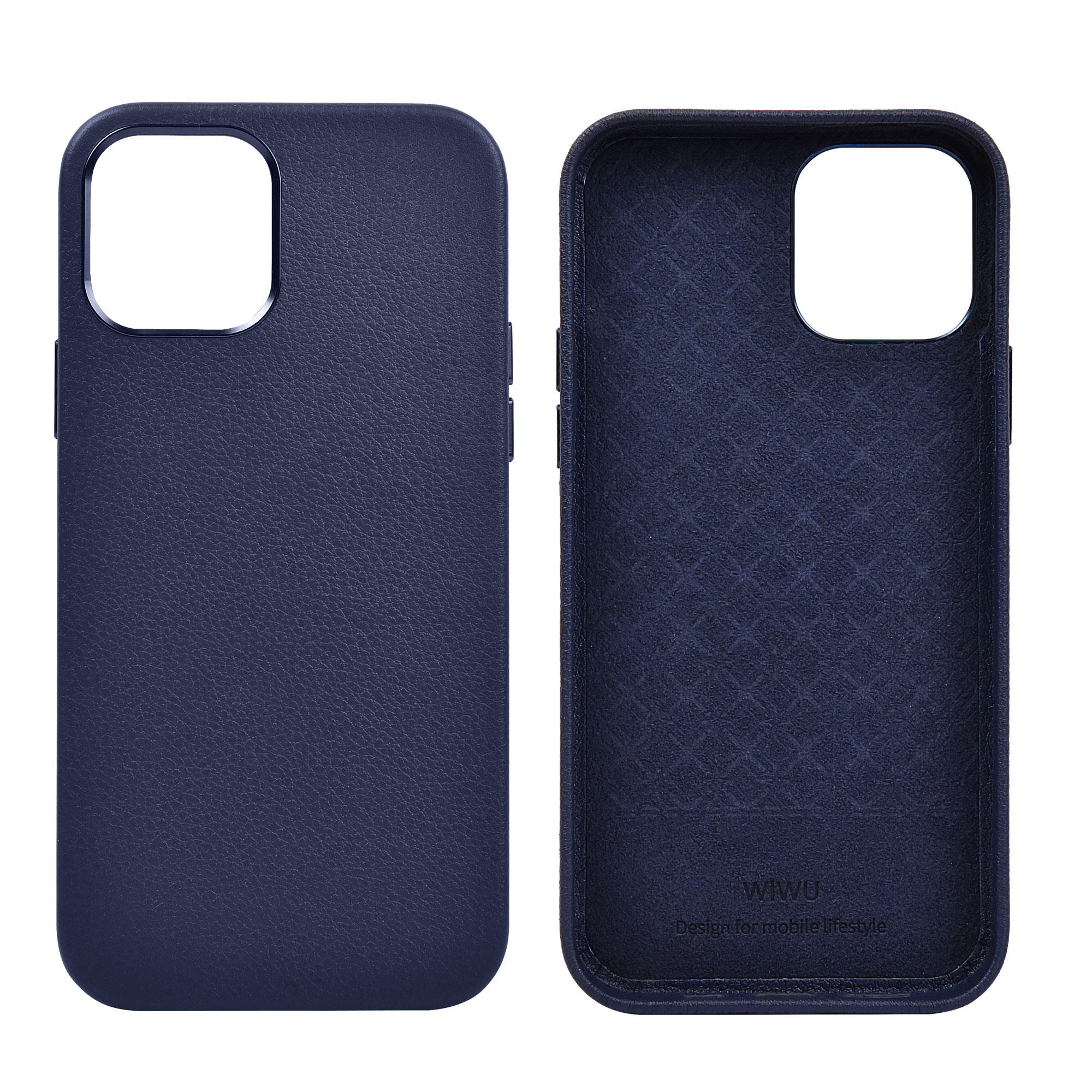 WIWU - Telefoon Hoesje geschikt voor iPhone 13 Pro Max - Calfskin Back Cover - Blauw afbeelding