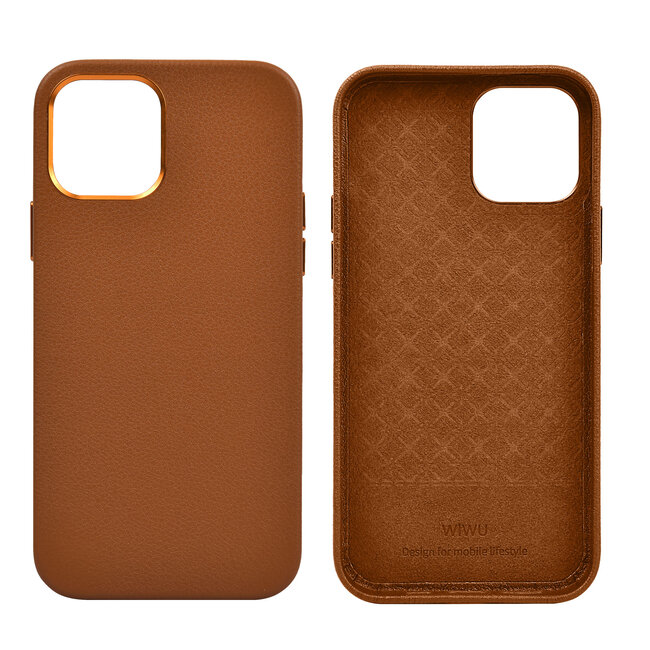 WIWU - Telefoon Hoesje geschikt voor iPhone 13 Pro Max - Calfskin Back Cover - Bruin